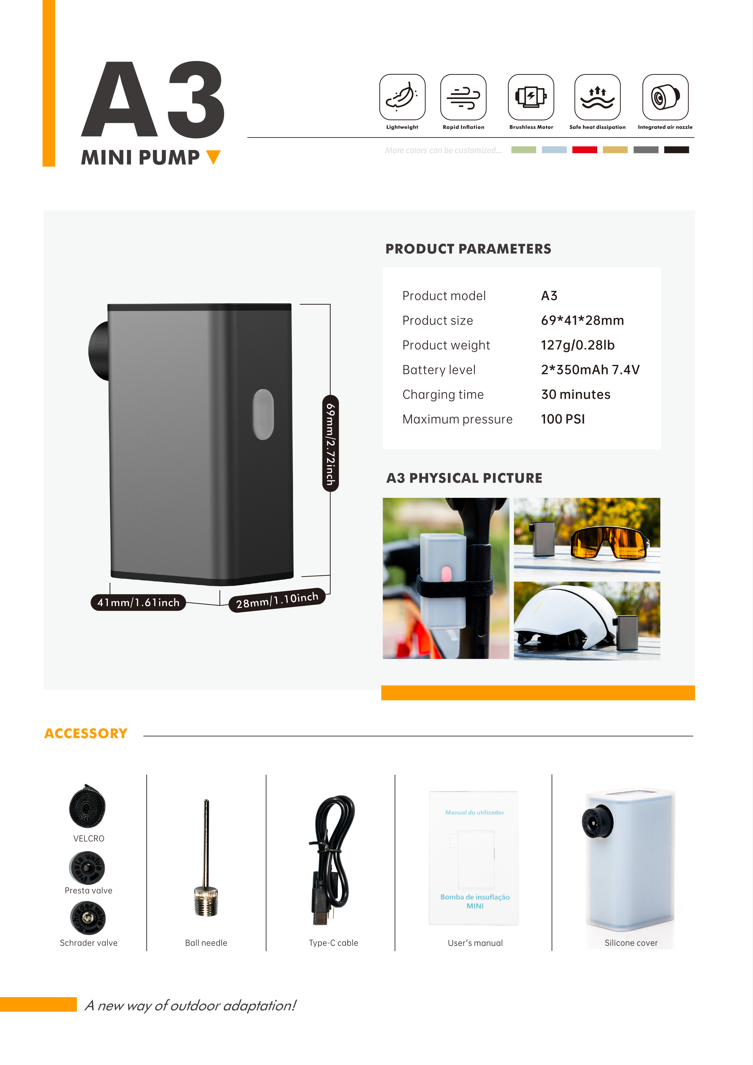 MINI ELECTRIC BICYCLE PUMP WITH PRESSURE GAUGE-150PSI PORTABLE BICYCLE TIRE PUMP WITH AUTOMATIC STOP FUNCTION AND PRESTA & SCHRADER VALVE ADAPTER.