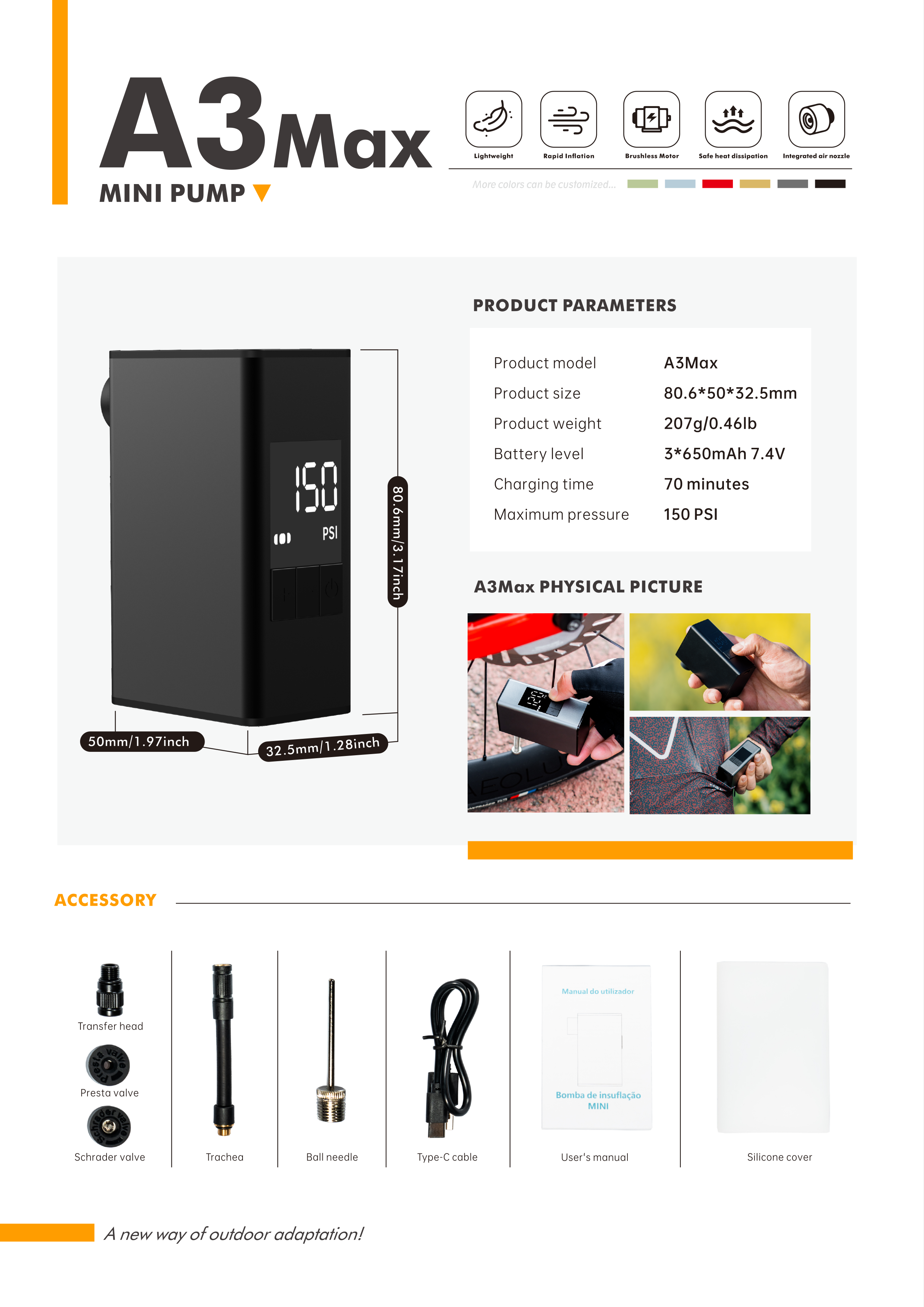 MINI ELECTRIC BICYCLE PUMP WITH PRESSURE GAUGE-150PSI PORTABLE BICYCLE TIRE PUMP WITH AUTOMATIC STOP FUNCTION AND PRESTA & SCHRADER VALVE ADAPTER.