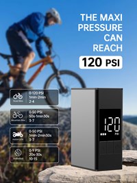 MINI ELECTRIC BICYCLE PUMP WITH PRESSURE GAUGE-150PSI PORTABLE BICYCLE TIRE PUMP WITH AUTOMATIC STOP FUNCTION AND PRESTA & SCHRADER VALVE ADAPTER.