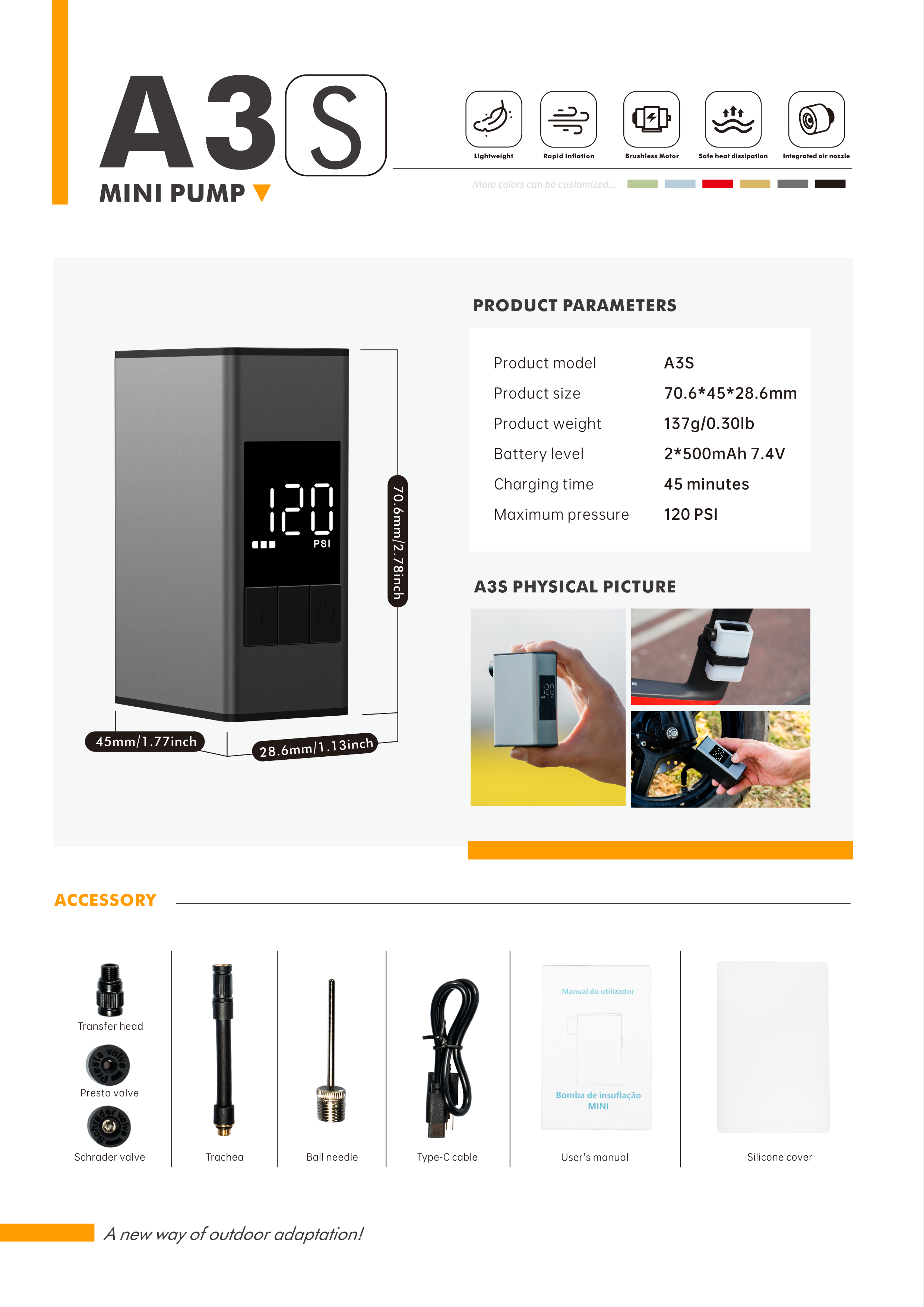 MINI ELECTRIC BICYCLE PUMP WITH PRESSURE GAUGE-150PSI PORTABLE BICYCLE TIRE PUMP WITH AUTOMATIC STOP FUNCTION AND PRESTA & SCHRADER VALVE ADAPTER.